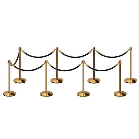 Montour Line Stanchion Post and Rope Kit Pol.Brass, 8 Crown Top 7 Black Rope C-Kit-8-PB-CN-7-ER-BK-PB